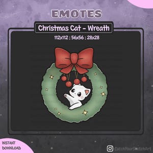 Cute Christmas Cat Playing with Wreath Emote | Cat Emote Christmas / Xmas / Holiday / Wreath | For Twitch, Discord and more