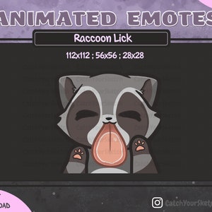 ANIMATED Cute Raccoon Lick Emote  | For Twitch, Discord and more