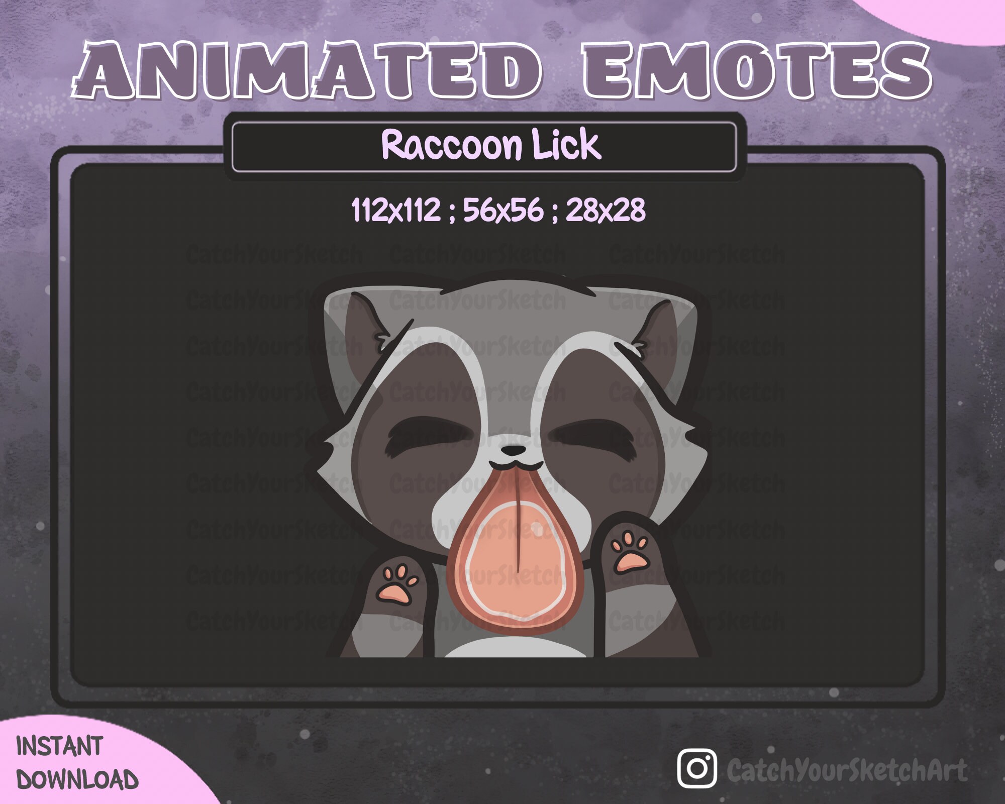 ANIMATED Cute Raccoon Lick Emote  | For Twitch, Discord and more