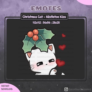 Cute Christmas Cat Mistletoe Kiss Emote | Cat Emote Christmas / Xmas / Holiday / Christmas Tree | For Twitch, Discord and more