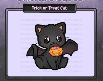 Black Cat Trick Or Treat Emote – Halloween Chibi Animal for Twitch and Discord