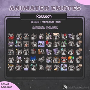 MEGA PACK ANIMATED Raccoon Emotes l  50 Emotes  l  Animated & Static  l  Digital Files Instant Download