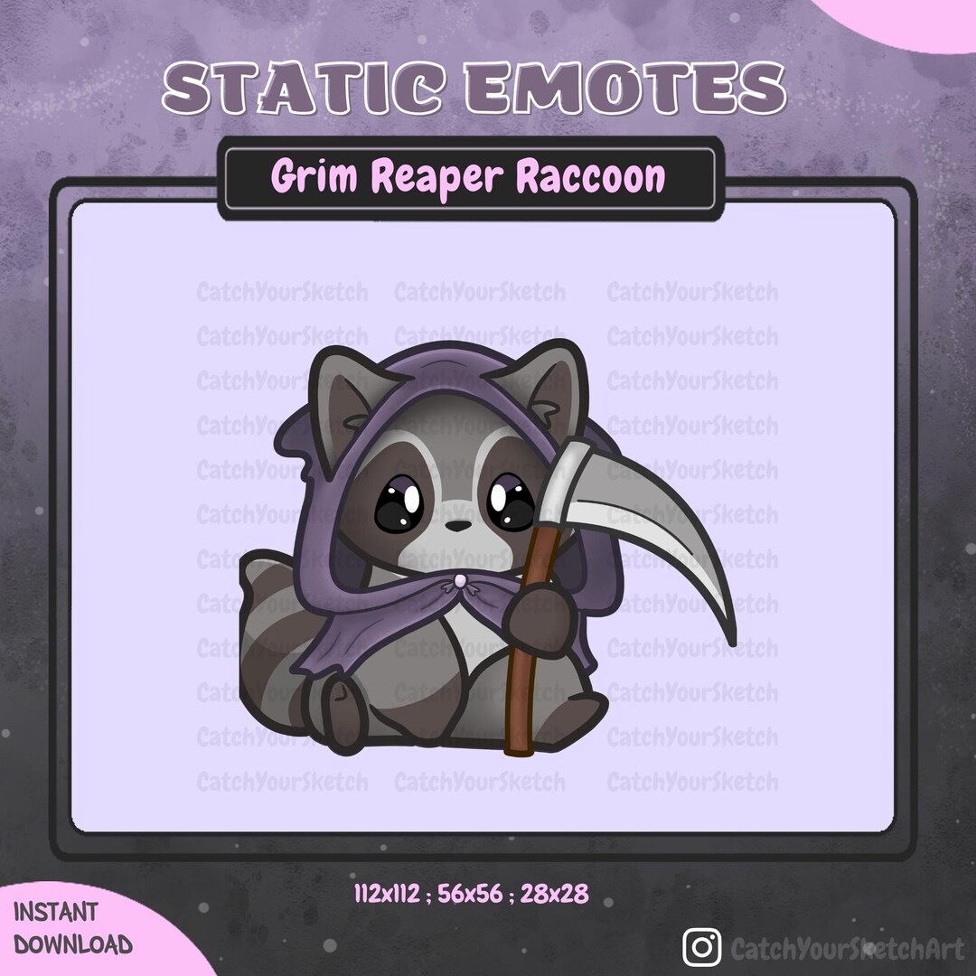 Racoon Reeper Raccoon Grim Reaper Emote - Halloween Chibi Animal for Twitch and ...