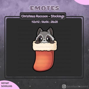 Cute Christmas Raccoon Stockings Emote | Raccoon Emote Christmas / Xmas / Holiday / Bow | For Twitch, Discord and more