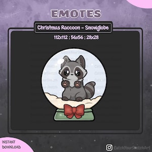 Cute Christmas Raccoon Snowglobe Emote | Raccoon Emote Christmas / Xmas / Holiday / Bow | For Twitch, Discord and more