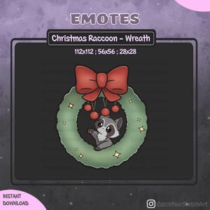 Cute Christmas Raccoon Playing with Wreath Emote | Raccoon Emote Christmas / Xmas / Holiday / Wreath | For Twitch, Discord and more
