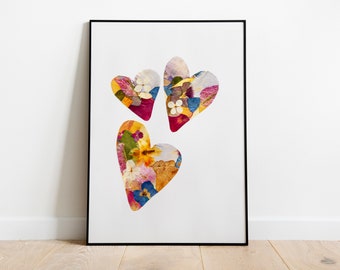 PRINT HEART PICTURE | Pressed Flower Wall Art | Floral Art | Dried Plants Picture | Pressed Flowers Decor | Botanical Art