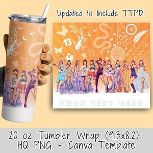 Eras PNG Skinny Tumbler Design for Sublimation 20oz Tumbler Wrap Eras Tour Outfit PNG Taylor Tumbler Wrap Canva Template Custom Text Orange