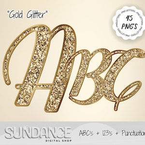 Lettres PNG à paillettes dorées téléchargeables numériquement, sublimation de lot de polices de l'alphabet PNG, conceptions DTF pour chemise, police cursive png à usage commercial