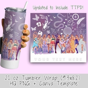 Eras PNG Skinny Tumbler Design for Sublimation 20oz Tumbler Wrap Eras Tour Outfit PNG Taylor Tumbler Wrap Canva Template Custom Text TTPD