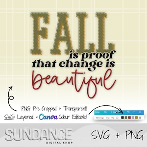 L'autunno è la prova che il cambiamento è bello SVG PNG Autunno Clipart Sublimazione Design File SVG a strati per Cricut Uso commerciale modifica in canva