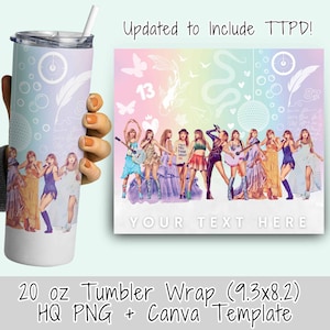 Eras PNG Skinny Tumbler Diseño para sublimación 20oz Tumbler Wrap Eras Tour Outfit PNG Taylor Tumbler Wrap Canva Plantilla Texto personalizado Arco iris