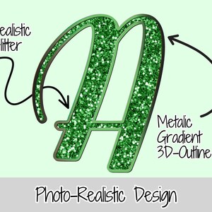 Green Glitter PNG Letters Digitally Downloadable PNG Alphabet Font ...