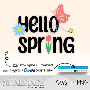 Hello Spring SVG PNG Clipart Sublimation Design tshirt Gifts Commercial Use SVG Cut Files for Cricut designs for printing spring clipart png