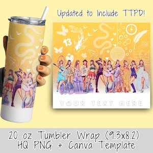 Eras PNG Skinny Tumbler Design for Sublimation 20oz Tumbler Wrap Eras Tour Outfit PNG Taylor Tumbler Wrap Canva Template Custom Text Yellow