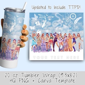 Eras PNG Skinny Tumbler Design for Sublimation 20oz Tumbler Wrap Eras Tour Outfit PNG Taylor Tumbler Wrap Canva Template Custom Text BlueSky