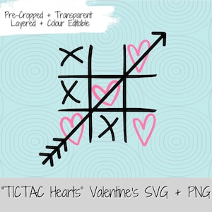Tic Tac Toe "Valentine Hearts" SVG PNG sublimatie ontwerp voor afdrukken en knippen van bestanden voor Cricut SVG commerciële Valentijnsdag clipart