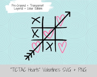 Tic Tac Toe &quot;Valentine Hearts&quot; SVG PNG Sublimation Design for Printing and Cut Files for Cricut SVG Commercial Valentines Day Clipart