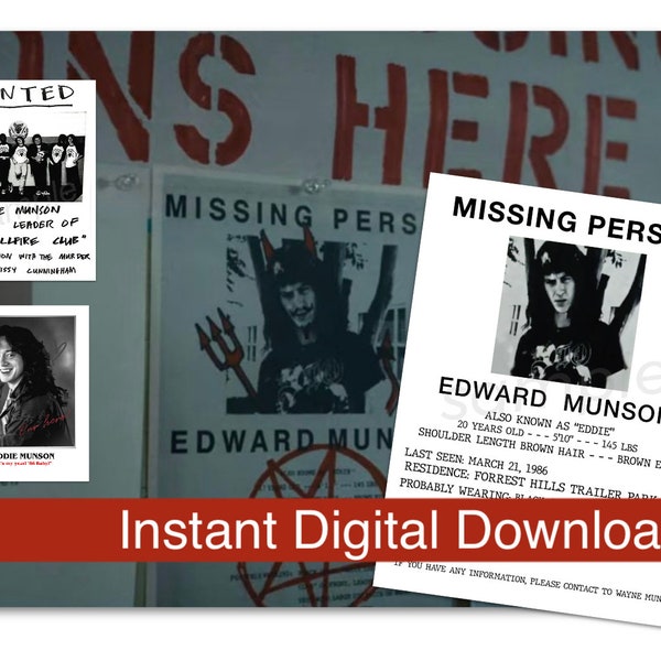 Missing Poster - Wanted Sign of Eddie Munson Instant Digital Download