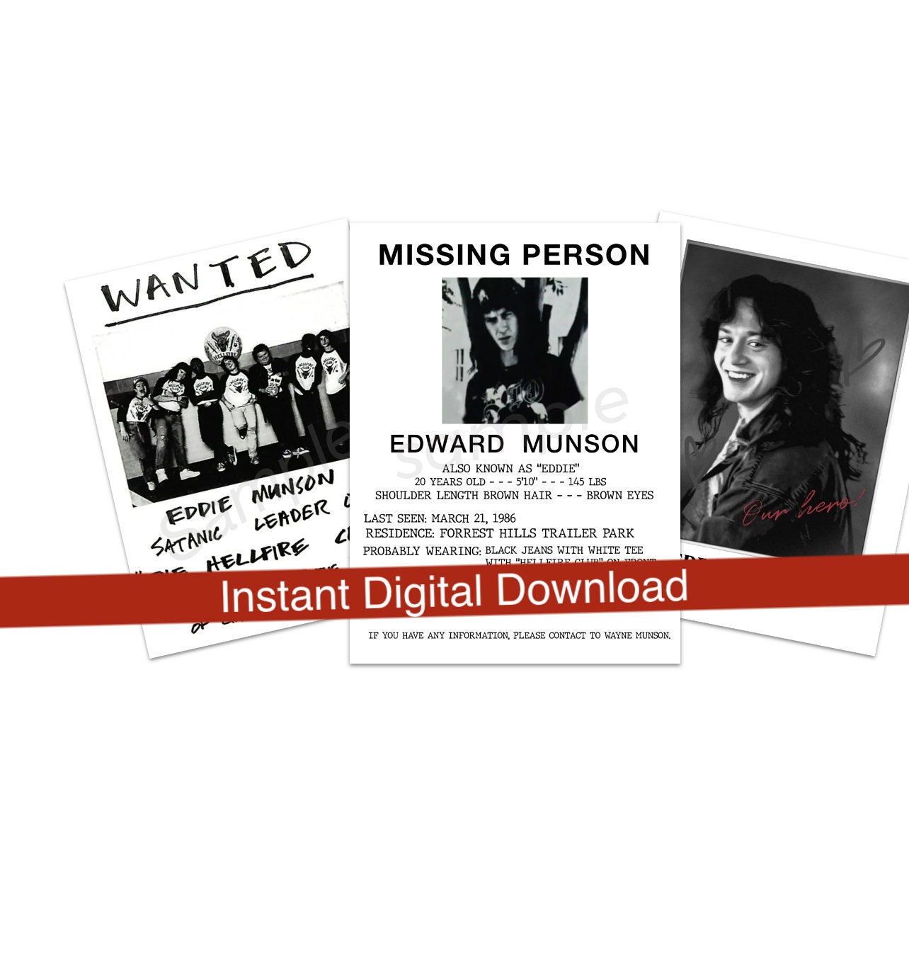 Missing Poster Wanted Sign of Eddie Munson Instant Digital Etsy