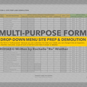 Site Prep & Demolition Construction Form Template With Drop-Down Menu