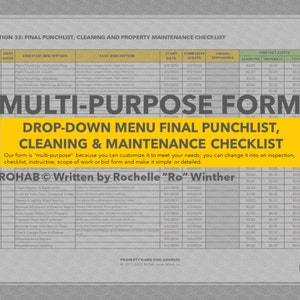 Final Punchlist, Cleaning & Maintenance Checklist Construction Form Template With Drop-Down Menu
