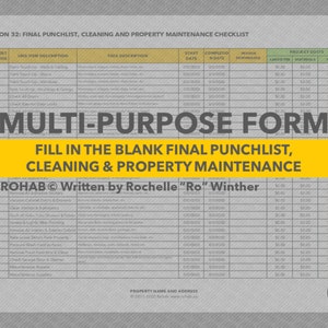 Final Punchlist, Cleaning & Maintenance Checklist Fill in the Blank Construction Form Template