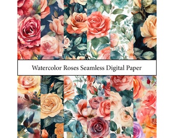 seamless watercolor roses digital paper
