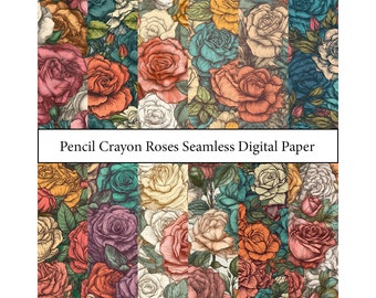 seamless pencil crayon rose digital paper