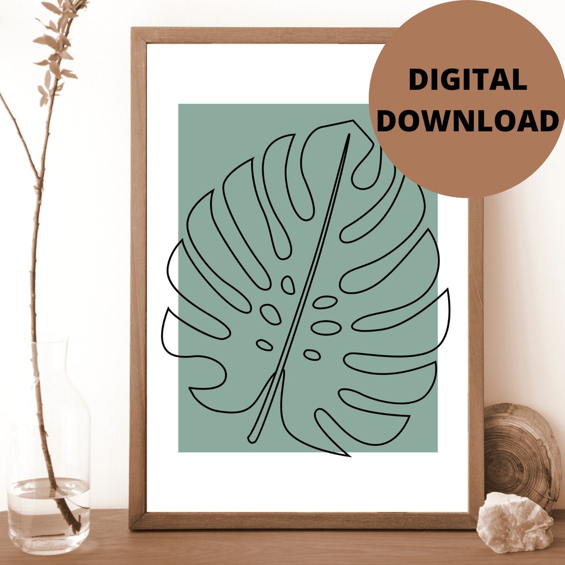 Monstera Digital Wall Art Neutral Minimalist Print Digital Etsy