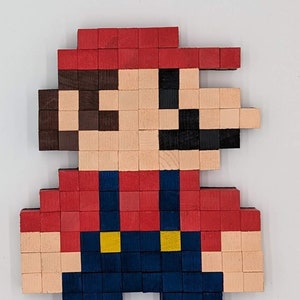 Retro Mario 8-bit Wooden Pixel Art