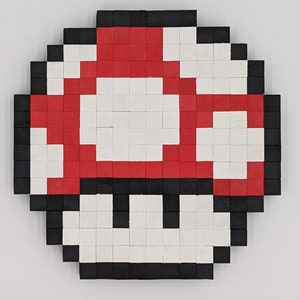 Mario Mushroom 8-bit Wooden Pixel Art