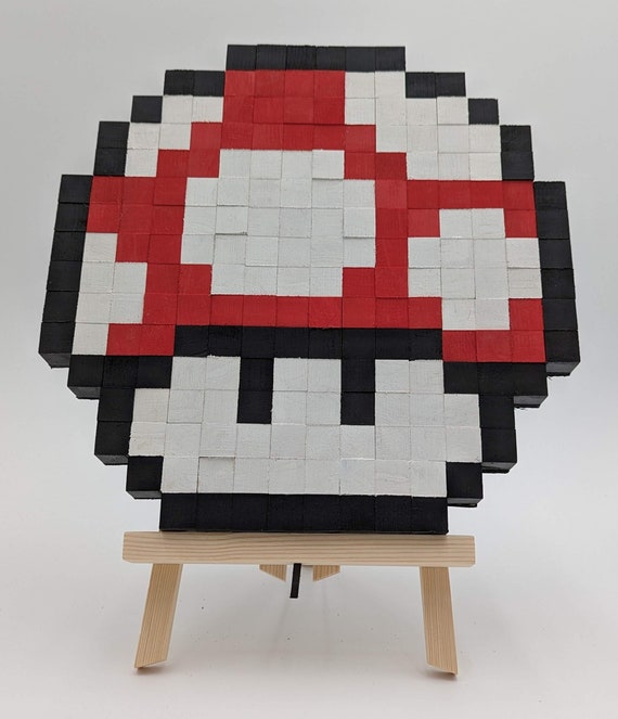 Mario Mushroom 8-bit Wooden Pixel Art - Etsy
