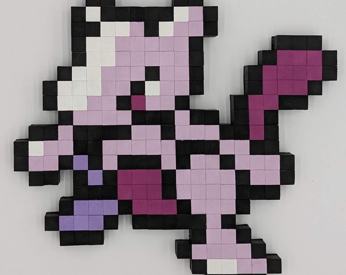 Mewtwo 8-bit Wooden Pixel Art