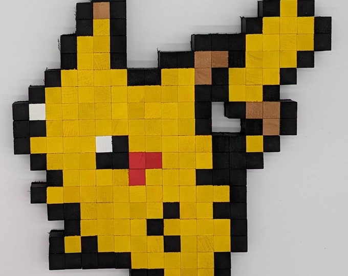 Pikachu 8-bit Wooden Pixel Art