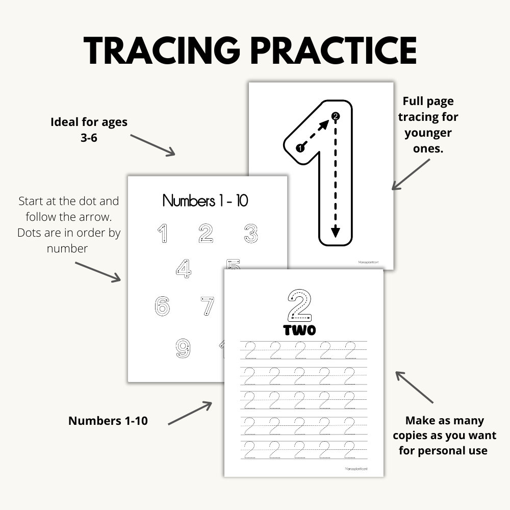 Preschool Number Tracing Worksheets Packet Printable Homeschool