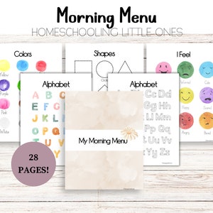 Morning Menu Homeschool Printable Educational Worksheets Preschool and Kindergarten Morning Basket Morning Time Busy Book Homeschool Planner
