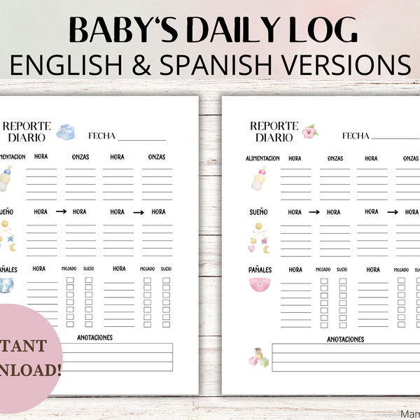 Daily Baby Log Spanish & English Version Included Nanny Report Notes Baby Infant Schedule Planner