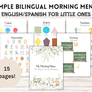 Simple Bilingual Morning Menu Homeschool Spanish Printable Educational Worksheets Preschool and Kindergarten Morning Basket Busy Book
