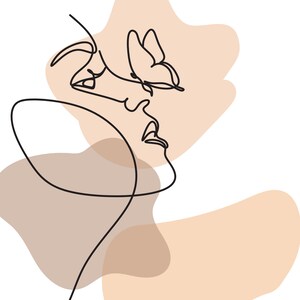 Impresión de silueta de arte lineal, impresión de arte, arte imprimible de mariposa, dibujo de mujer, descarga digital, archivos digitales