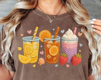 Comfort Colors® Summer Drinks Shirt, Summer Shirt, Cute Lemon Strawberry Shirt, Fruit Drink Shirt, Vacation Shirt, Print Only — Not a Yarn
