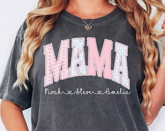 Comfort Colors® Mama Shirt, Personalized Mama Shirt, Custom Name Mama Shirt, Kids Names Shirt, Mothers Day Gift, Print Only — Not a Patch