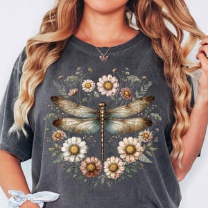 Comfort Colors® Dragonfly Shirt, Vintage Floral Dragonfly Shirt, Cottagecore Shirt, Botanical Insect Shirt, Nature Lover Gift Shirt image 1