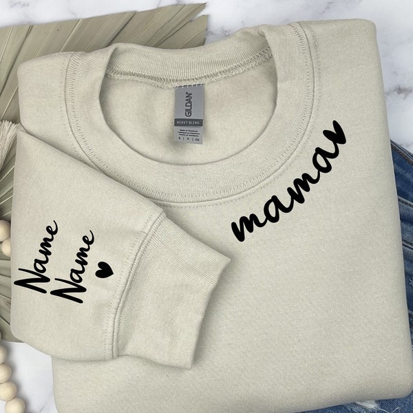 Custom Mama Sweatshirt with Kid Name on Sleeve, Personalized Gift For Mother, Mother's Day Gift for Mom, Personalized Mom Sweatshirt