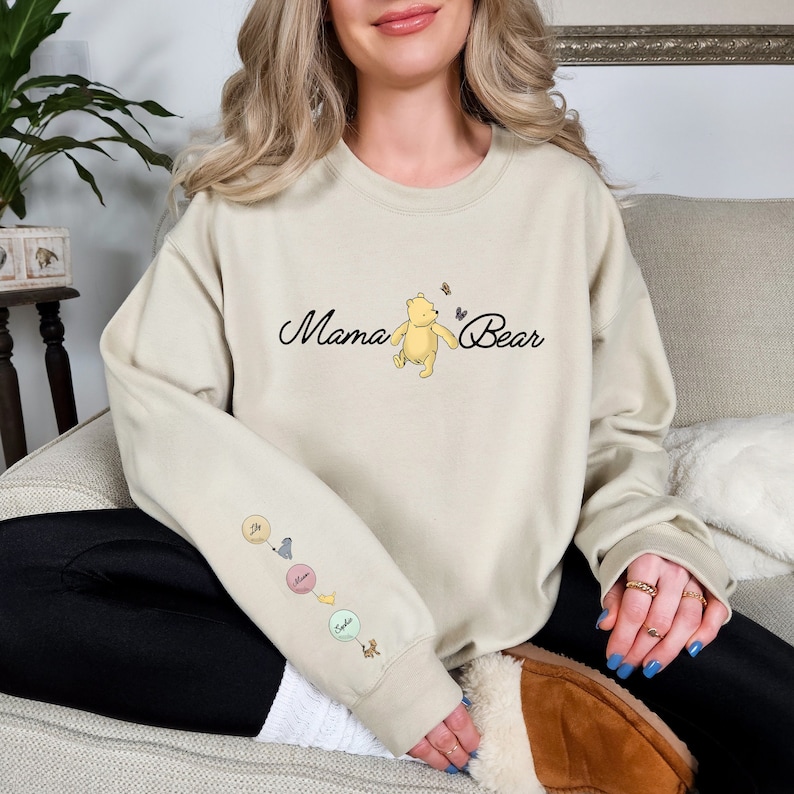 Custom Mothers Day Sweatshirt with Names, Winnie the Pooh Mothers Days Gift, Custom Mama Bear Sweatshirt, Gift For Mother's Day