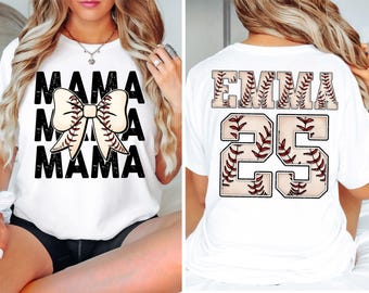 Comfort Colors® Baseball Mama Shirt, Custom Name And Number Back Shirt, Softball Mom Tee, Game Day Mama Shirt, Mom Gift, Team Support Outfit