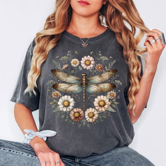 Comfort Colors® Dragonfly Shirt, Vintage Floral Dragonfly Shirt, Cottagecore Shirt, Botanical Insect Shirt, Nature Lover Gift Shirt