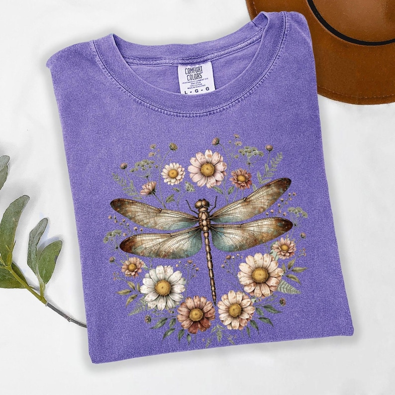 Comfort Colors® Dragonfly Shirt, Vintage Floral Dragonfly Shirt, Cottagecore Shirt, Botanical Insect Shirt, Nature Lover Gift Shirt image 6