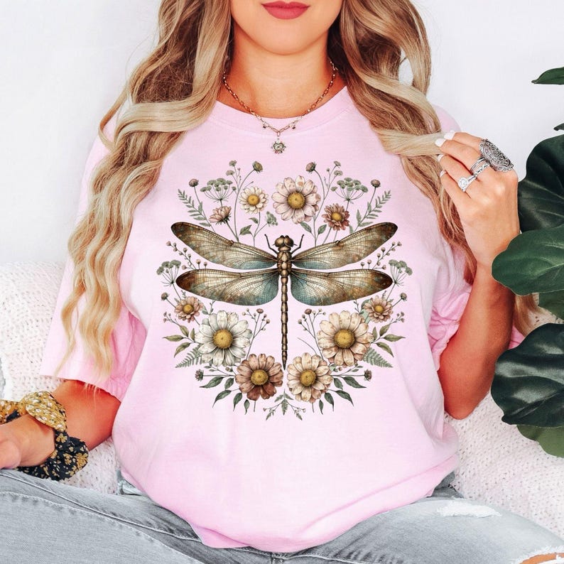Comfort Colors® Dragonfly Shirt, Vintage Floral Dragonfly Shirt, Cottagecore Shirt, Botanical Insect Shirt, Nature Lover Gift Shirt image 4