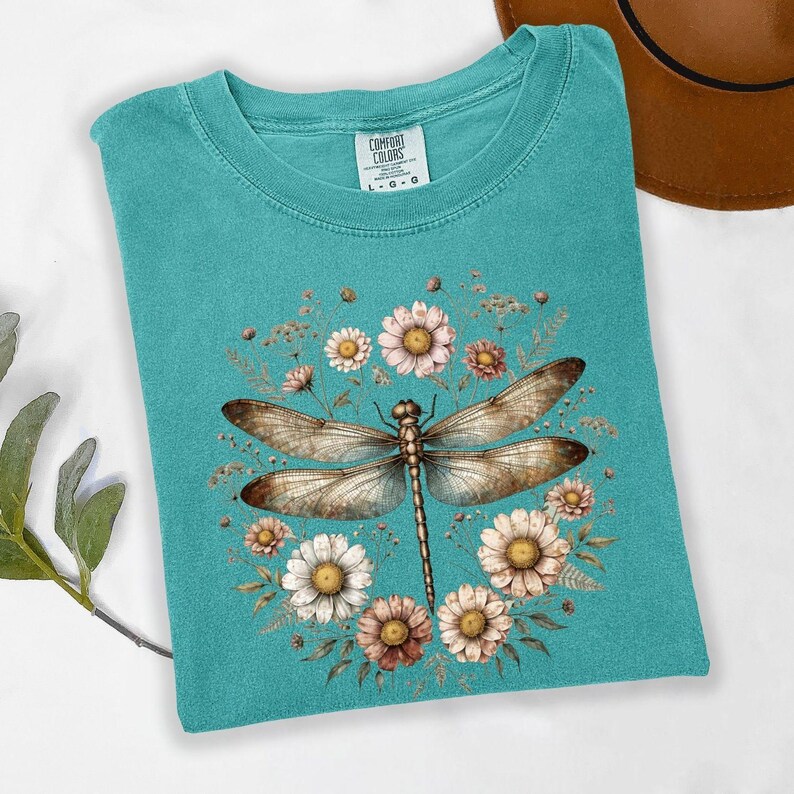 Comfort Colors® Dragonfly Shirt, Vintage Floral Dragonfly Shirt, Cottagecore Shirt, Botanical Insect Shirt, Nature Lover Gift Shirt image 5